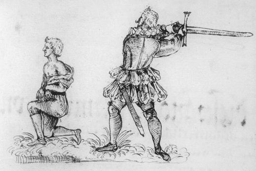 The only fully reliable portrait of Frantz Schmidt that has survived, drawn in the margin of a legal volume of capital sentences by a Nuremberg court notary with artistic aspirations.